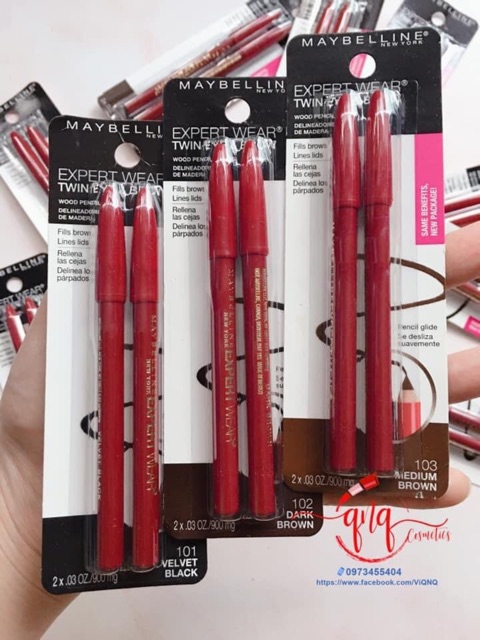 Chì kẻ chân mày và mắt Maybelline Expert Wear Twin Eye & Brow(1 vỉ/2 cây) - USA