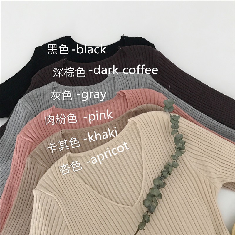 SUXI Áo Len Tay Dài Cổ Chữ V Màu Trơn Theo Phong Cách Hàn Quốc