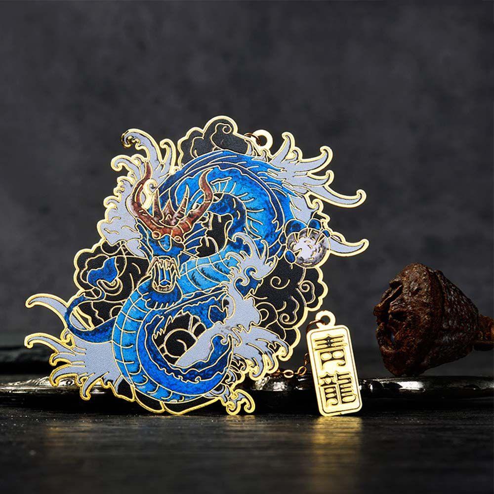 Lanfy Dụng Cụ Đánh Dấu Trang Sách 3D Dạng Kẹp Bằng Đồng Thau Phối Dây Tua Rua Hình Rồng Hổ Kim Loại Sáng Tạo Cho Trẻ Em/Văn Phòng/Trường Học