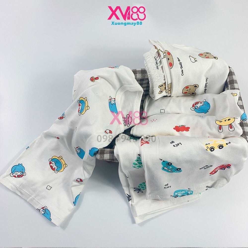 Bộ cộc tay Avaslew cài vai nền trắng họa tiết cho bé XM09