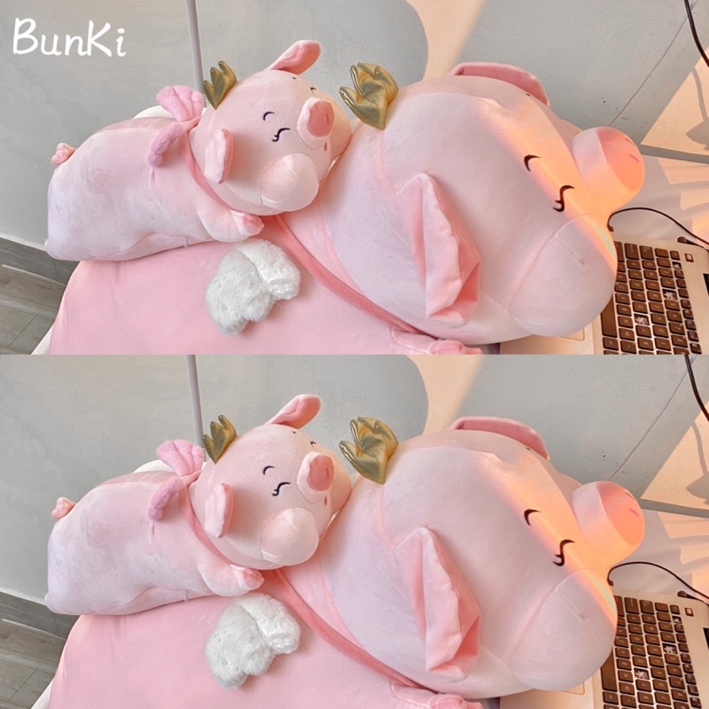 GẤU BÔNG HEO THIÊN THẦN NẰM 1M1 CAO CẤP BUNKI