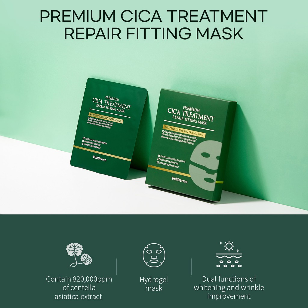 Mặt nạ gel Cica cao cô đặc Wellderma Premium Cica Treatment Repair Fitting Mask 4 miếng/1 hộp