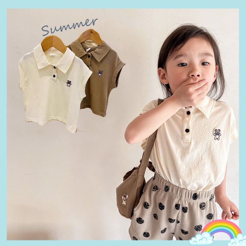 Áo polo Không Tay In Hình Gấu Dễ Thương Thời Trang Mùa Hè Cho Bé Trai / Gái