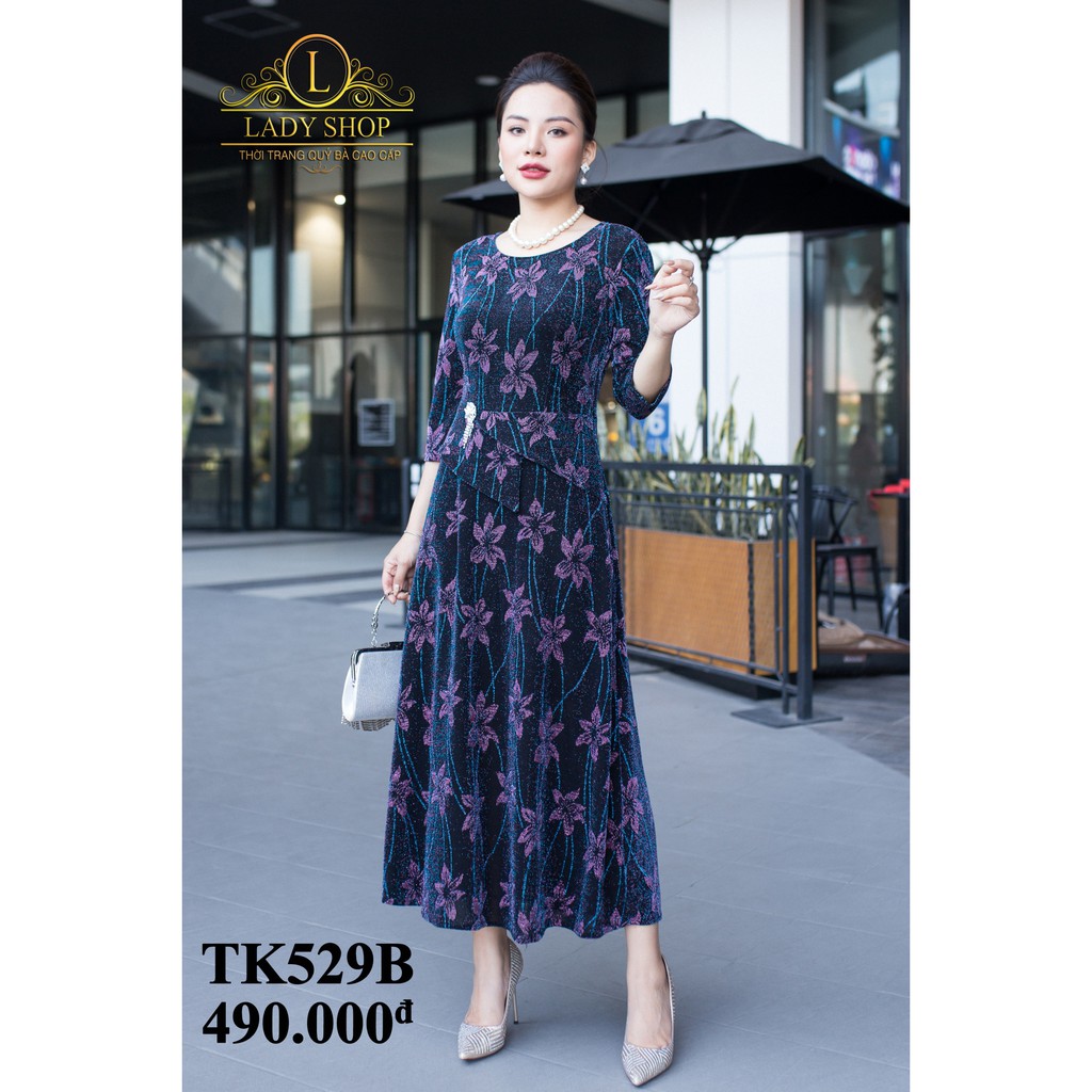 VÁY ĐẦM CAO CẤP - THỜI TRANG TRUNG NIÊN LADYSHOP - Đầm thun nhũ hoa ly dây tím TK529