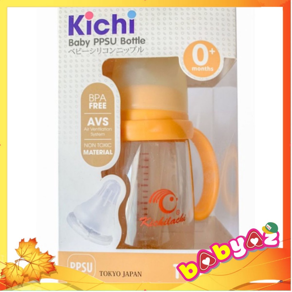 Bình Sữa Cho Bé Nhựa PPSU, Kichi Dung Tích 140ml Cổ Hẹp Có Quay Cầm ( Tặng Kèm 1 Núm )