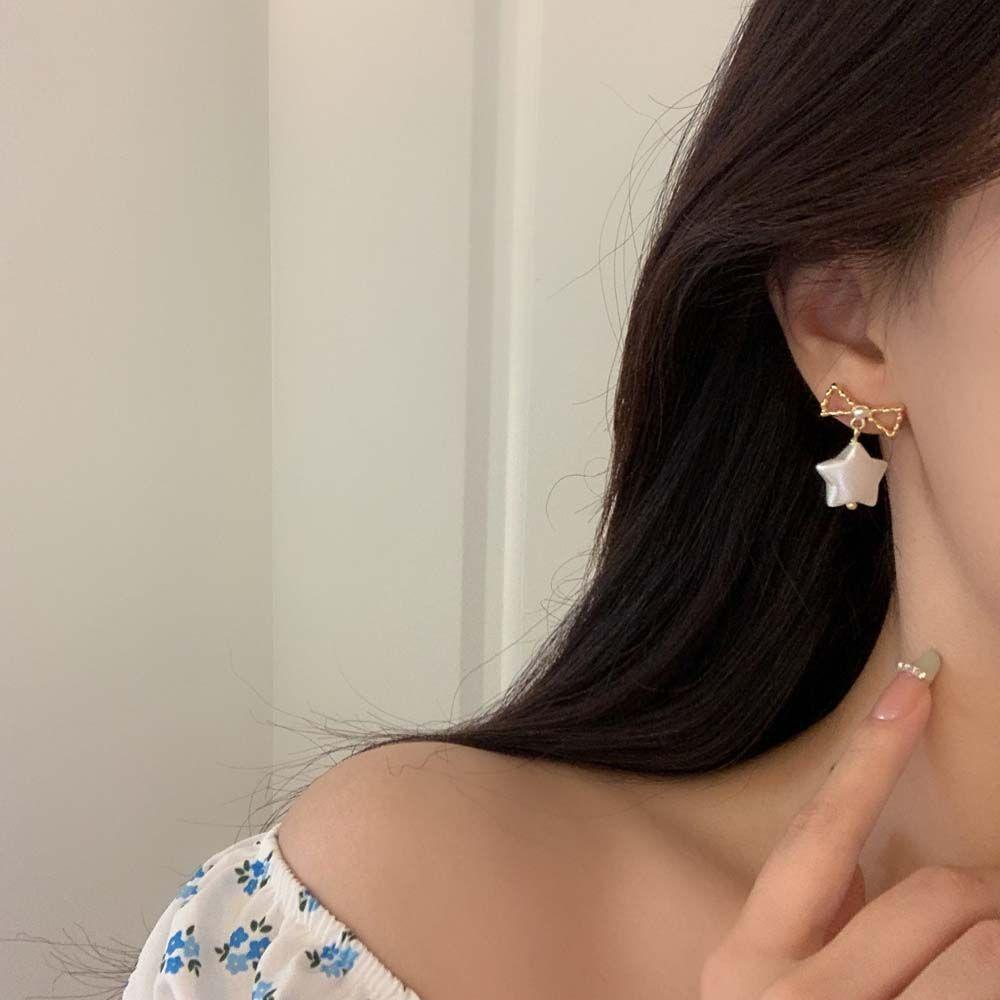 Bông Tai Xỏ Hình Học Đính Nơ Họa Tiết Hoạt Hình Phong Cách Hàn Quốc Cho Nữ