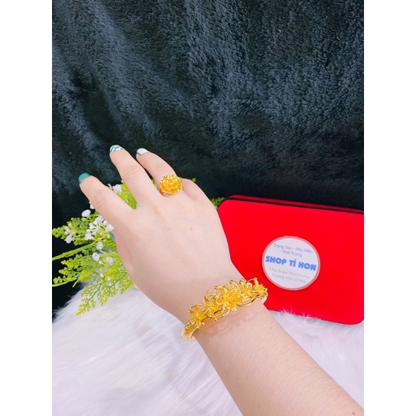 Set 1 nhẫn hoa 1 vòng tay hoa dát vàng 24 cao cấp mẫu mới về cực đẹp cực sang