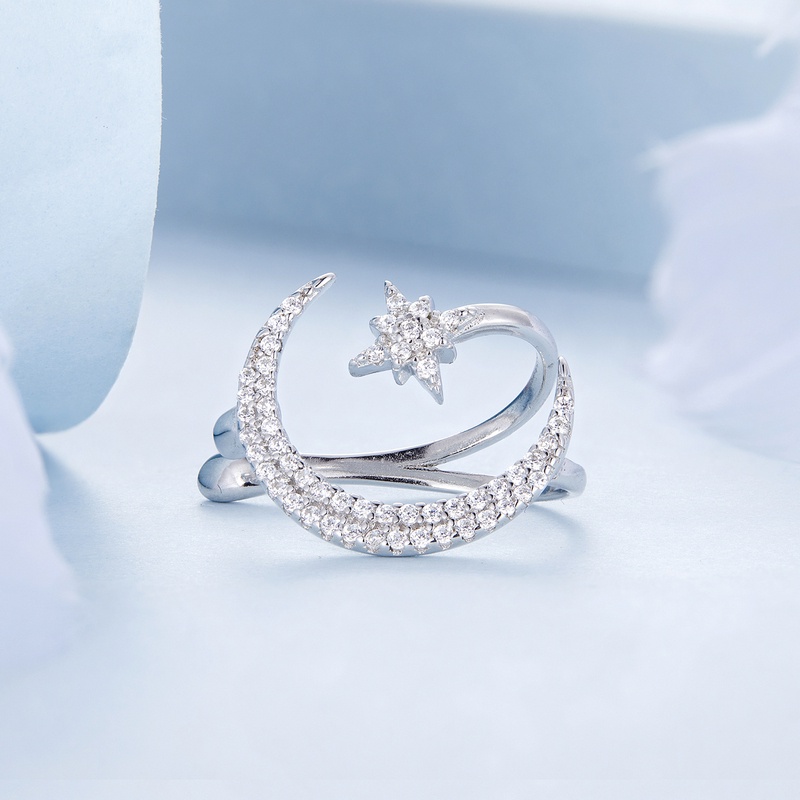 BAMOER Bông Tai bạc 925 HìNh MặT Trăng Ngôi Sao ThờI Trang