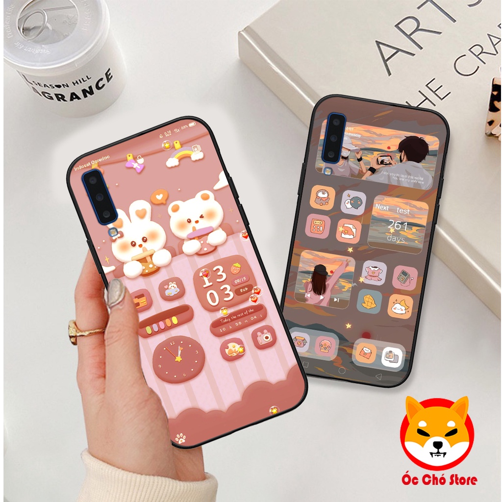 Ốp Samsung A7 2018 / A9 2018 in hình gấu , thỏ hồng chibi dễ thương siêu đẹp