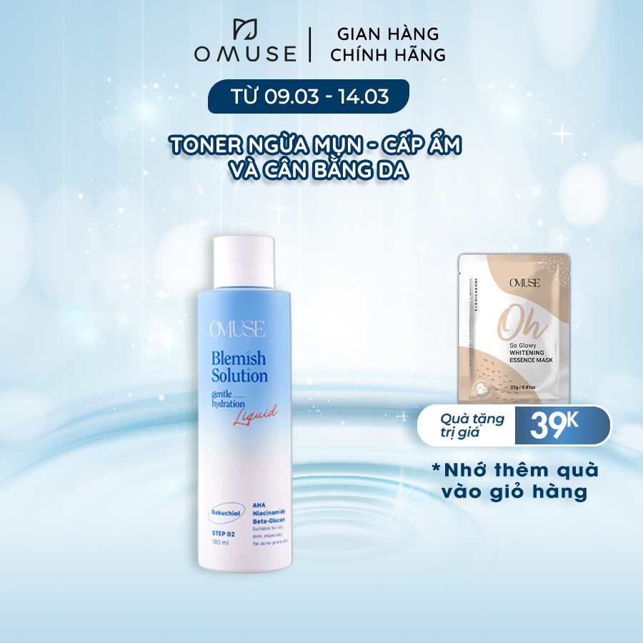 Toner giúp ngừa mụn và cấp ẩm O’Muse Blemish Solution Gentle Hydrating Liquid 180ml