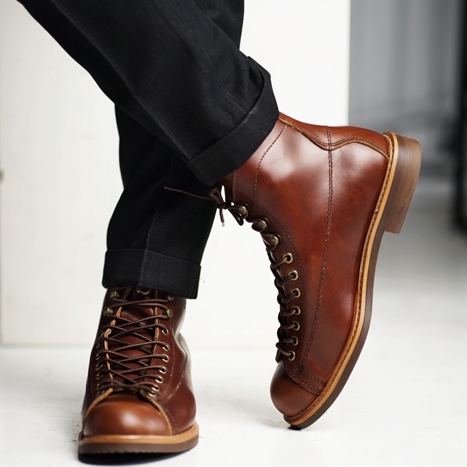 Giày boot nam cao cổ màu nâu REDWING LINEMAN, giày da thật cổ điển TONKIN