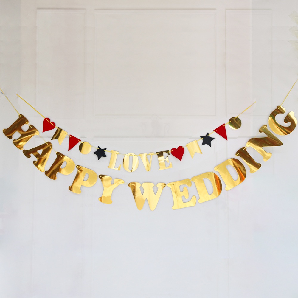 Dây chữ HAPPY WEDDING CNC vàng ánh kim trang trí tiệc cưới, phòng cưới Kemshop - K198