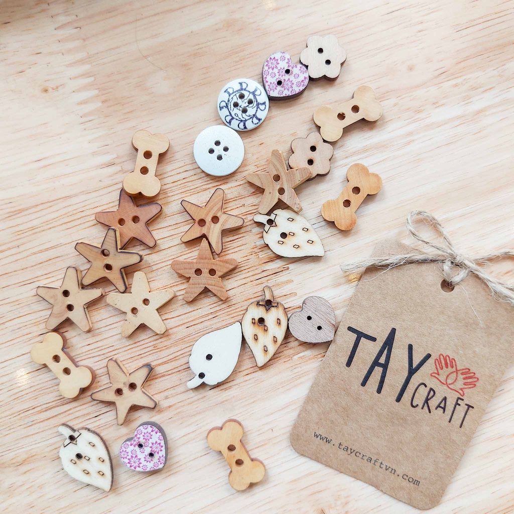 Set 5 khuy handmade, nút gỗ hình dễ thương đính trang trí