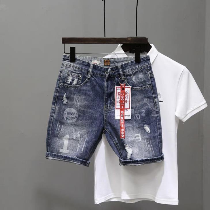 Quần Short Jean Nam Đẹp Chất Bò Co Giãn Cao Cấp, Quần Ngố rách Mẫu Mới Phong Cách Hàn Quốc *