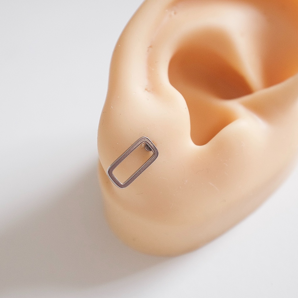 [1 Chiếc] Khuyên Tai Titan Unisex Hình Chữ Nhật Rỗng Bi Tròn Không Gỉ Sét Không Ngứa Bông Tai Julies Box 66