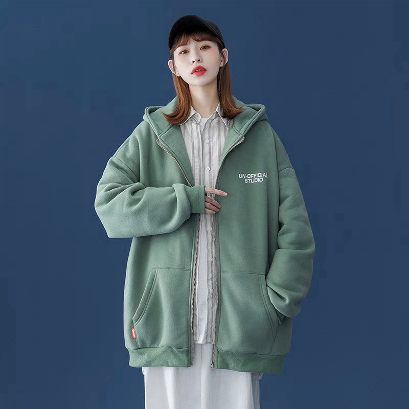Áo Hoodie Nữ Thời Trang Hàn Quốc Phối Dây Kéo Họa Tiêt Thêu