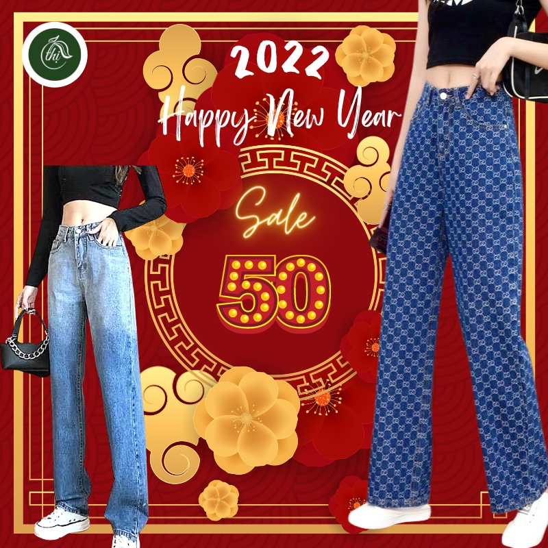 Quần jeans ống rộng, quần nữ cạp cao, chất jeans mềm, siêu hack dáng