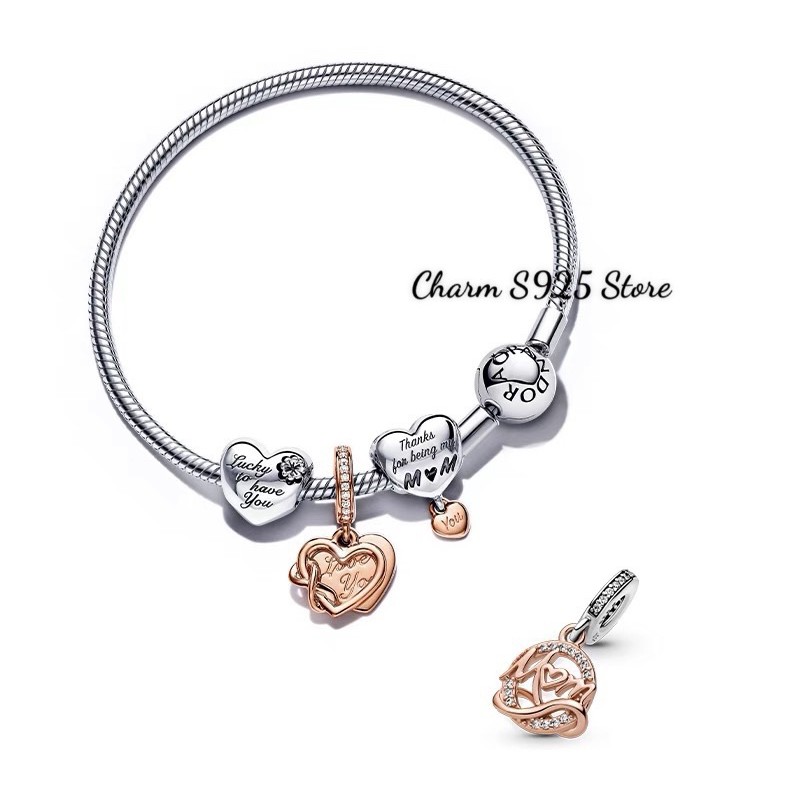 charm pan treo Mom vàng hồng bạc s925 cao cấp