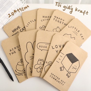 Set 10 túi giấy kraft gói quà , gói hàng hoạt tiết dễ thương 20*11cm