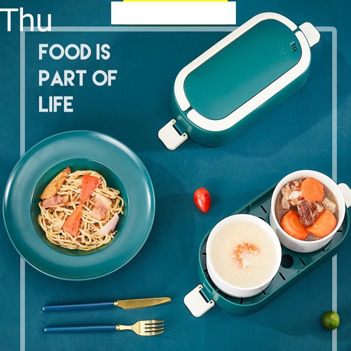 Hộp Đựng Cơm Cắm Điện 2 Tầng Có Tặng Kèm 4 Bát Sứ Cao Cấp, Bộ Hộp Cơm Giữ Nhiệt Cho Nhân Viên Văn Phòng, Sinh Viên
