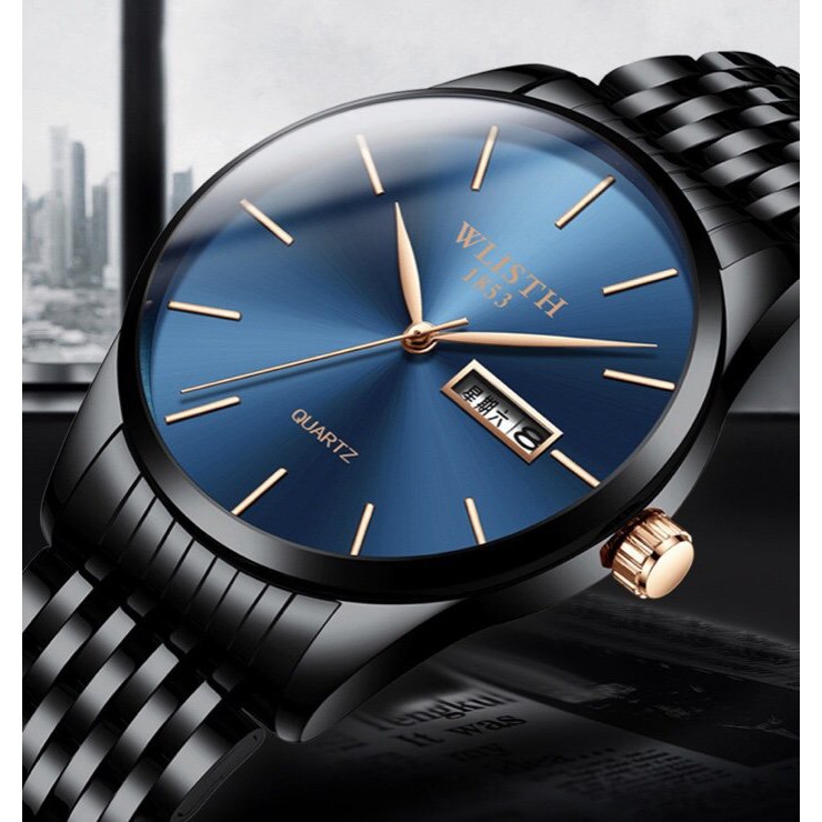 Đồng hồ nam WLISTH W3 mặt tròn có lịch dây thép không gỉ