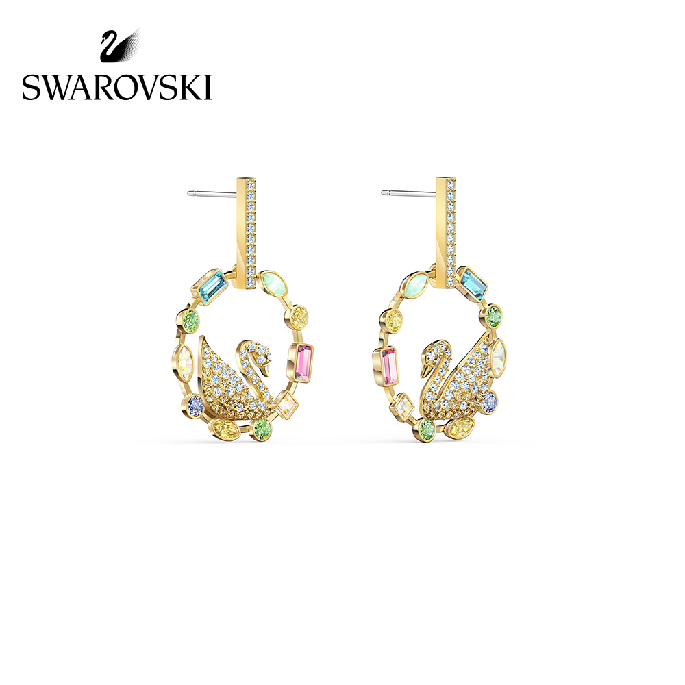 FLASH SALE 100% Swarovski Bông Tai Cá Tính Nữ RAINBOW SWAN Thiên nga vàng tỏa sáng rực rỡ FASHION Earrings trang sức đeo Trang sức