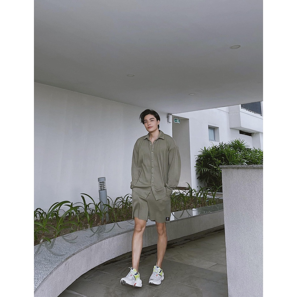 Set đồ bộ thun tăm nam CHOU IN HANOI Set đồ bộ nam áo dài tay form rộng quần short nhiều màu.