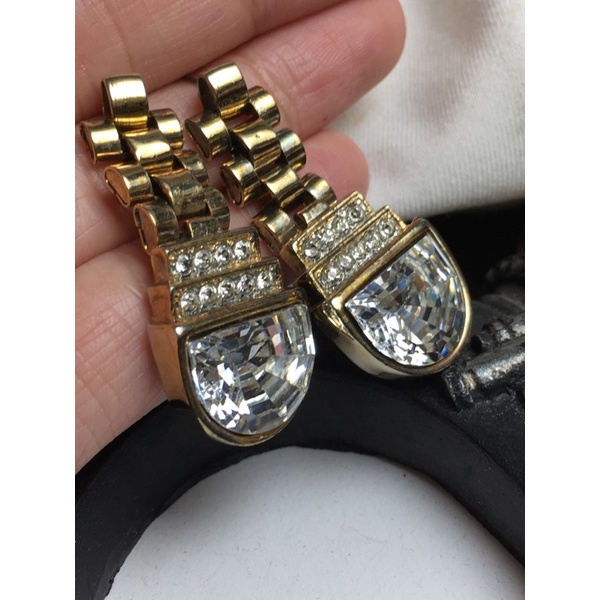 Bông tai xỏ vintage Craft- thiết kế Art Deco đính rhinestone