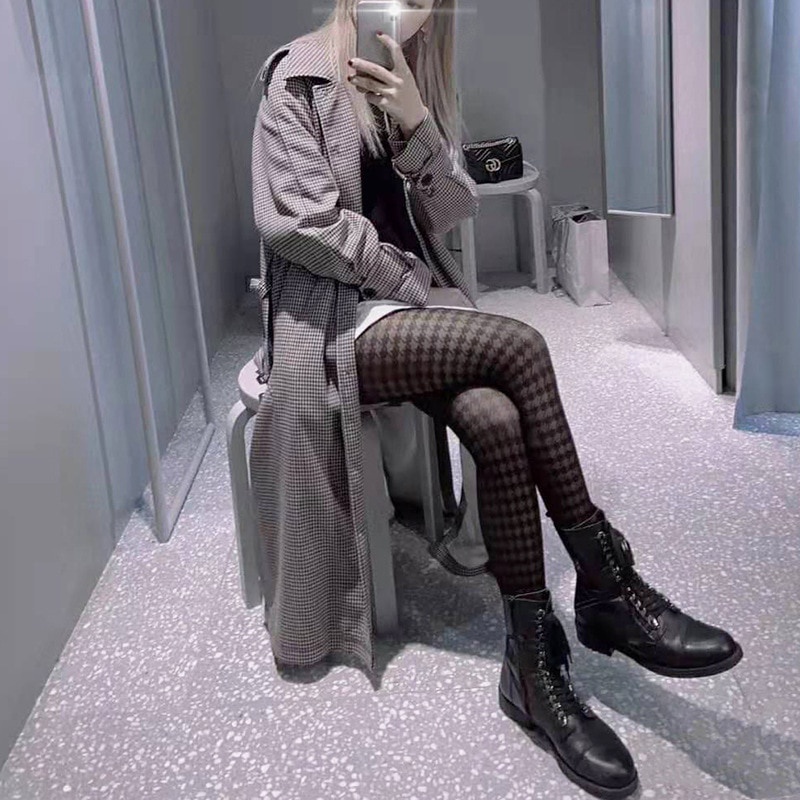 Harajuku Chidori Plaid Mesh Tights Woman Gothic Black Seamless Breathable Bottoming Pantyhose Dark Punk Kawaii Sexy Stockings