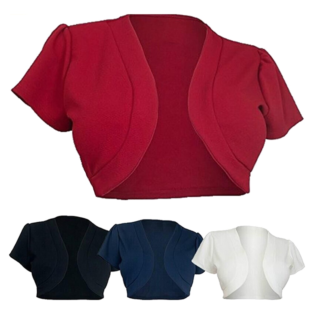 [mu-ph] Áo Khoác Ngắn Tay Ngắn Màu Trơn Cỡ Lớn Cho Nữ Bolero Shrug