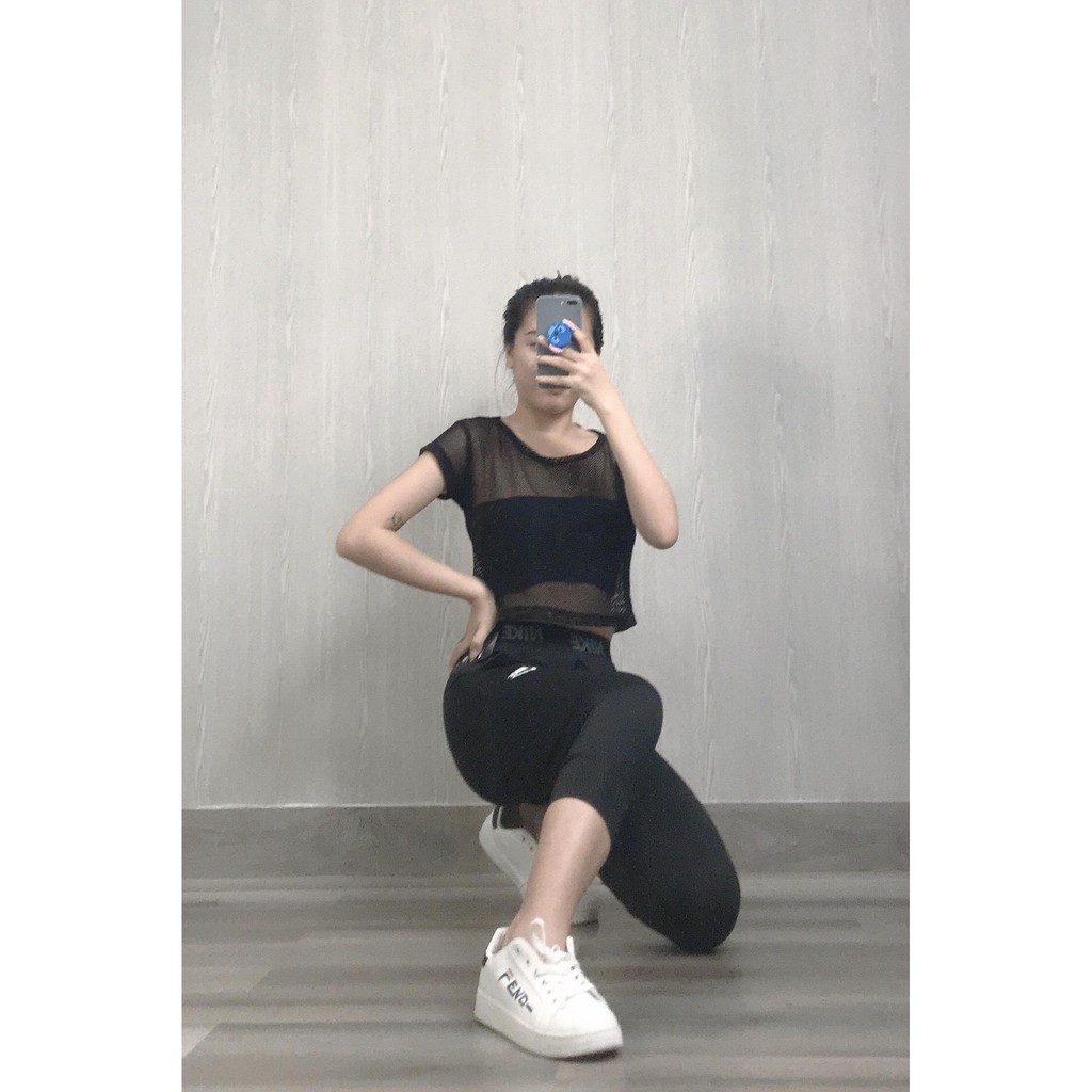 Aó Crop Lưới Nữ tập yoga, gym, aerobic thể thao Bin Sports A104