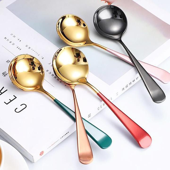 Thìa Ăn Cơm Bằng Inox Mạ Vàng Cán Dài.NP.ĐTCA