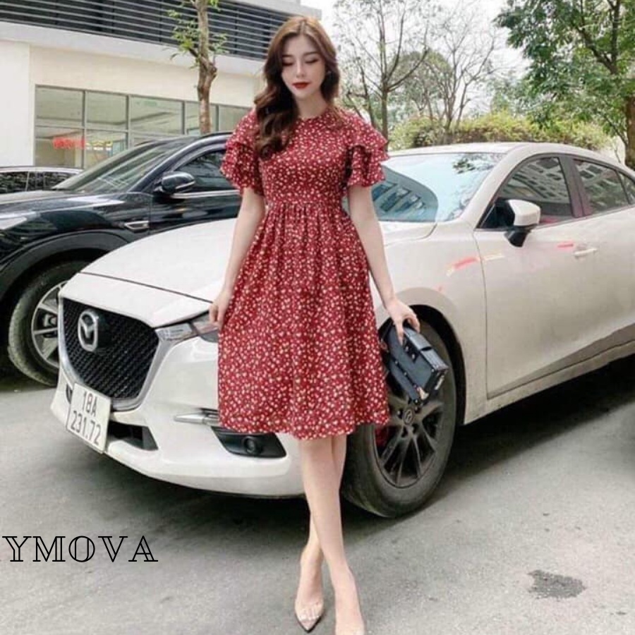 Đầm hoa nhí dáng dài YMOVA cánh tiên chất voan cát dày mềm mịn kiểu dáng Ulzzang