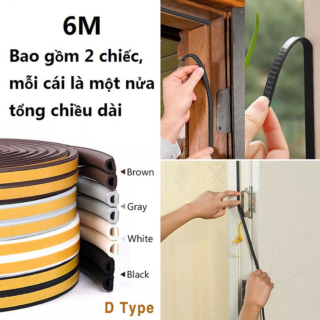 Cuộn 10 mét ron dán khung cửa PUMEN K01, giảm tiếng ồn va đập, ngăn bụi, côn trùng, nhiều màu, Size 4mm, 6mm, 8mm