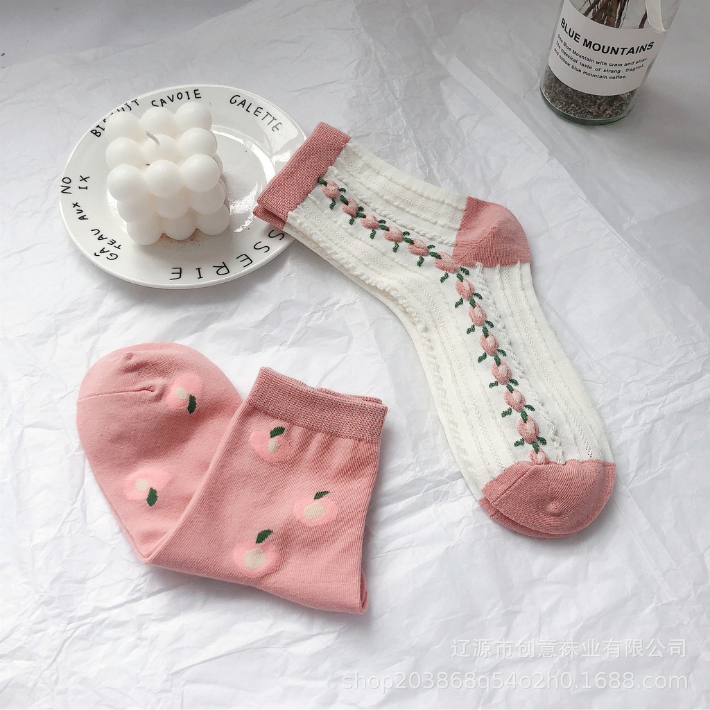 Tất nữ cổ cao Dễ thương In hình Hoạt hình Nhật Bản Vớ cao cổ nữ Cute Thu Đông Ulzzang Cotton Hàn Quốc