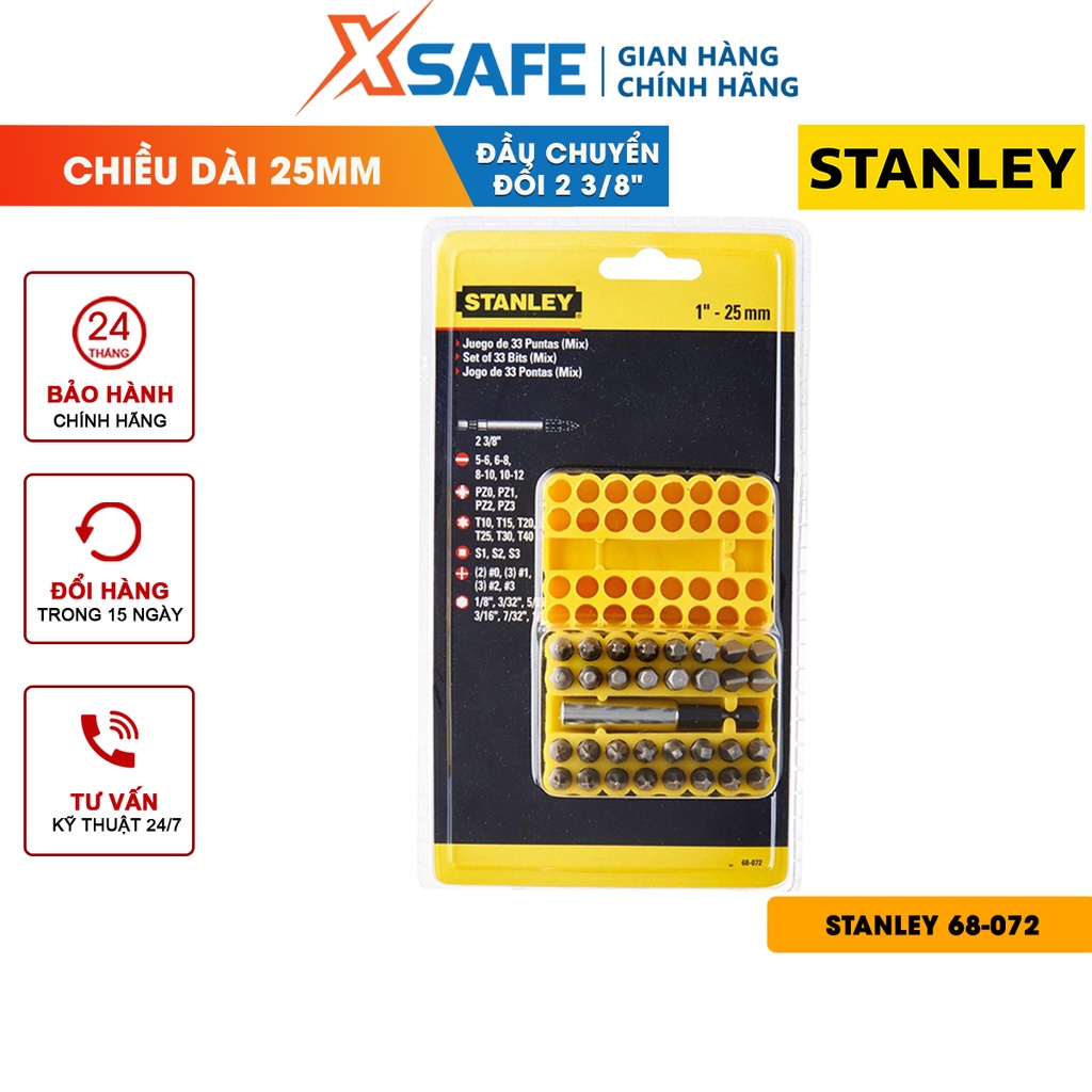 Mũi vặn vít STANLEY 68-072 33 chi tiết Bộ 33 mũi vít Stanley thiết kế gọn nhẹ, thuận tiện, chuẩn công nghệ Mỹ