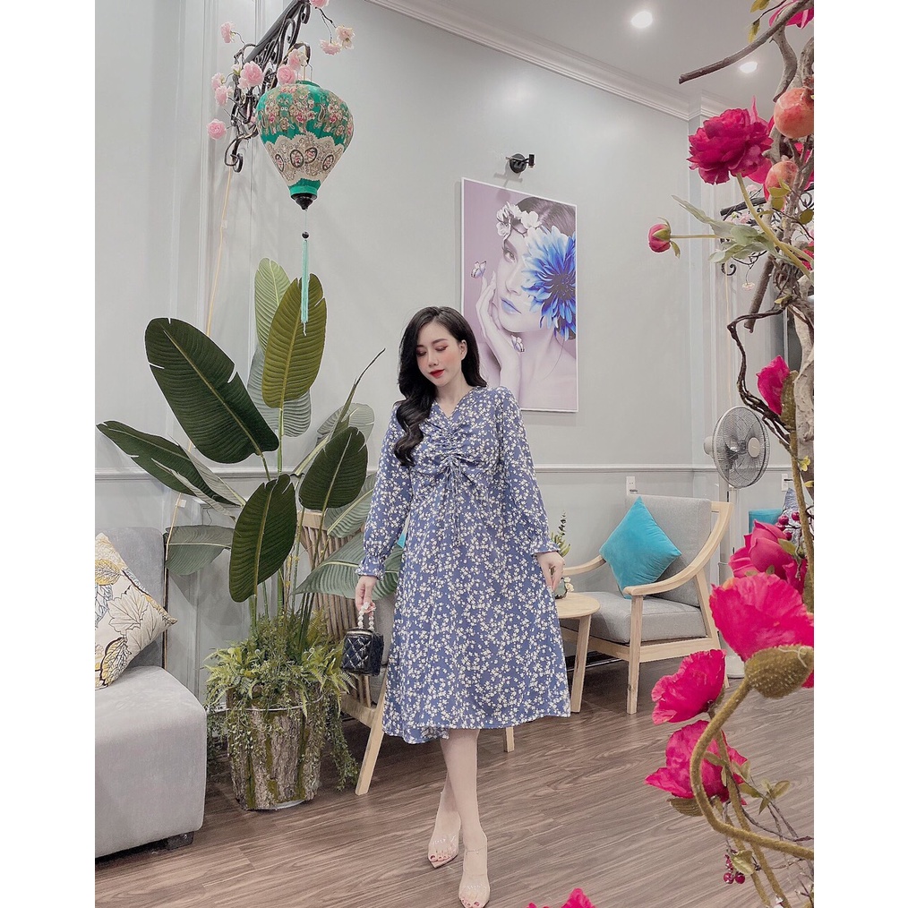Váy bầu thanh lý dài tay thu đông chất lụa mềm mát cho mẹ bầu V331