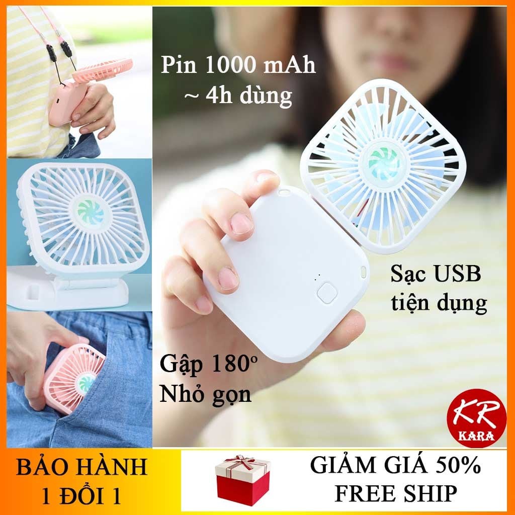Quạt Mini cầm tay Đa năng  7 cánh quạt KR 264- Pin 1000 mAh, Gập 180 độ, Sạc USB- KARA 264