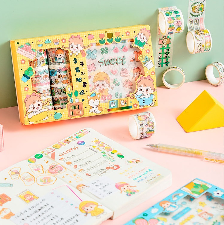 Set 10 cuộn băng keo và miếng dán trang trí dễ thương