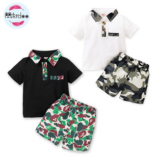 Set Áo Thun + Quần Short Mikrdoo Họa Tiết Rằn Ri Tay Ngắn Thời Trang Cho Bé Trai