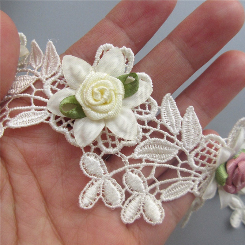 Set 12 Dây Ruy Băng Thêu Hoa Hồng Trang Trí Váy Cưới