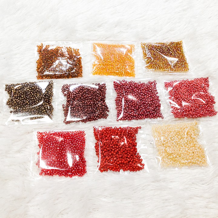 Hạt cườm kết áo đính trang phục nhiều màu tone đỏ 2mm