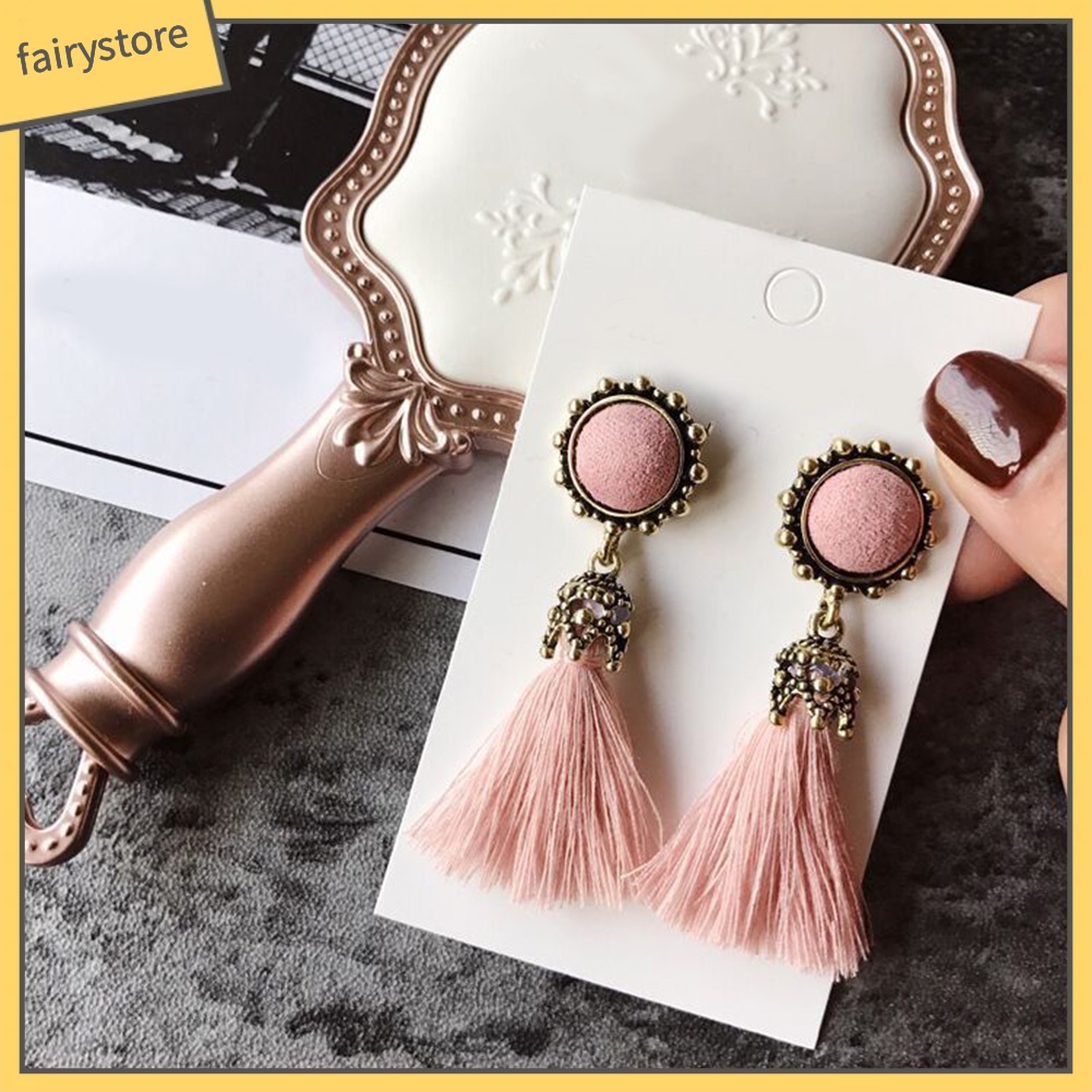 Khuyên tai phối dây tua thời trang cổ điển cho nữ