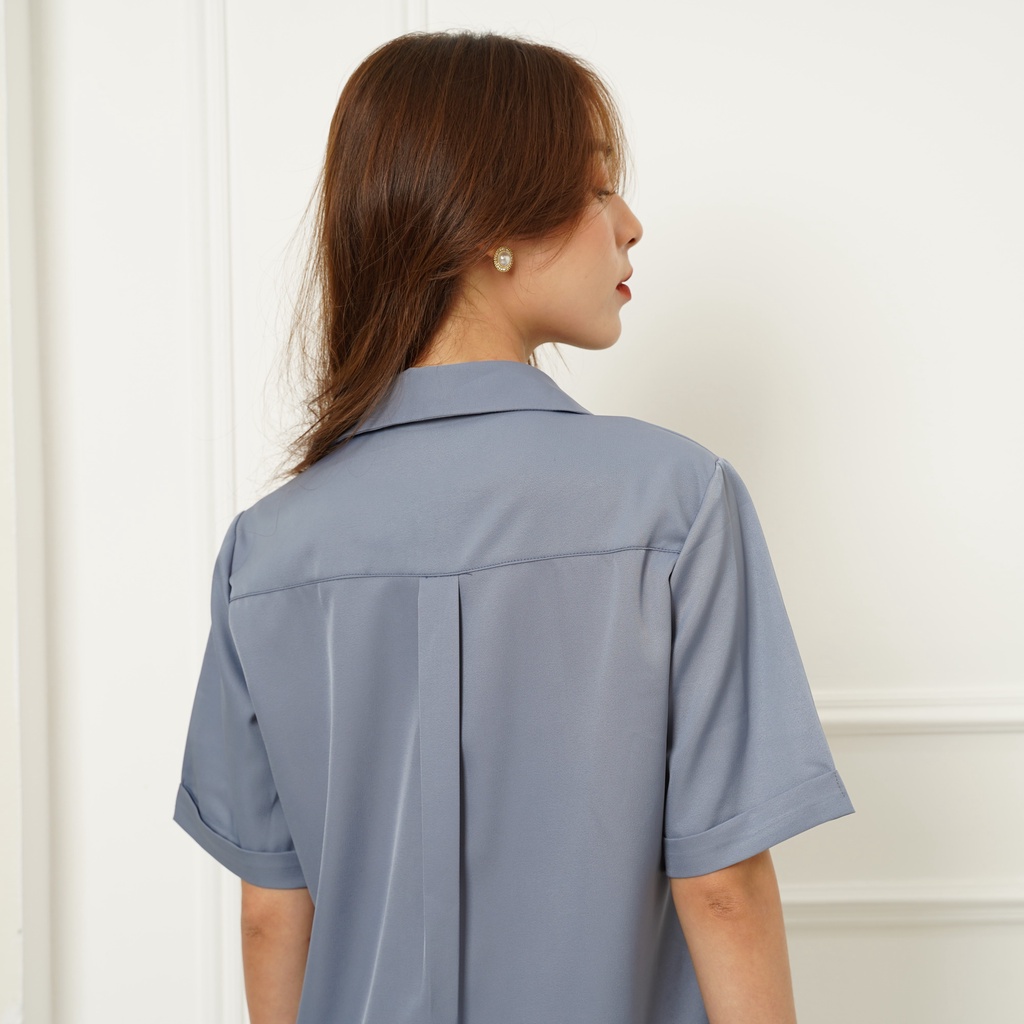 Áo công sở nữ tay ngắn, sơ mi lụa cao cấp thời trang công sở MISS CLOTHINGS SM-02 | BigBuy360 - bigbuy360.vn