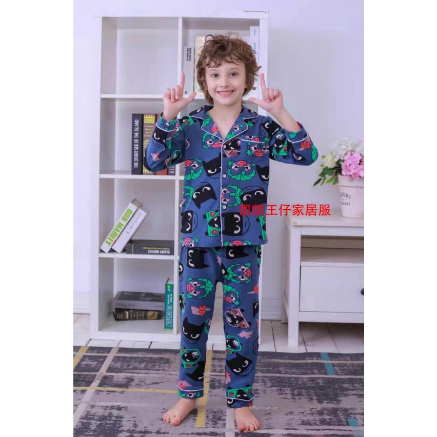 Bộ quần áo trẻ em dài tay Bộ pijama Chất liệu cotton cho bé trai từ 10-25kg PIKA KIDS