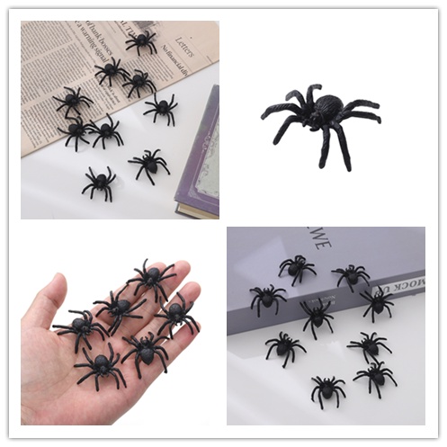 Set 10 Mô Hình Côn Trùng Giả Bằng PVC Màu Đen Vui Nhộn Trang Trí Halloween