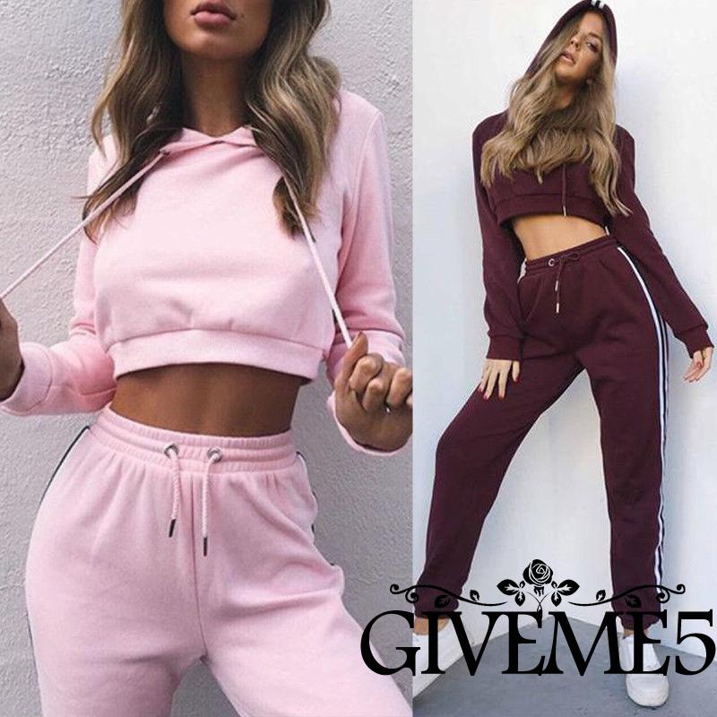 Set Đồ Thể Thao Dài Tay Có Nón Trùm Phong Cách Năng Động Trẻ Trung Dành Cho Nữ