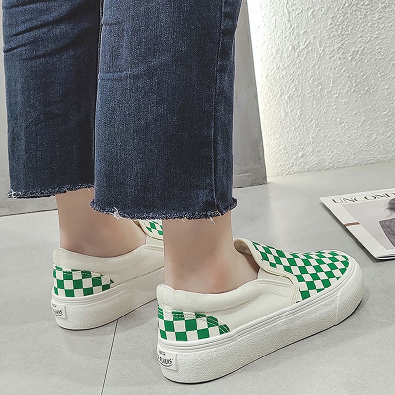 Giày Lười Vải canvas Đế Dày Họa Tiết Kẻ Sọc Phong Cách Hồng Kông Thời Trang Mùa Hè 2022 Dễ Phối Đồ Cho Nữ