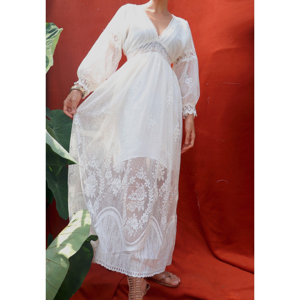 40-70KG Đầm Váy Bohemian maxi vintage trắng dáng xòe dài suông rộng đi biển đẹp xinh rẻ độc lạ tay lỡ bigsize