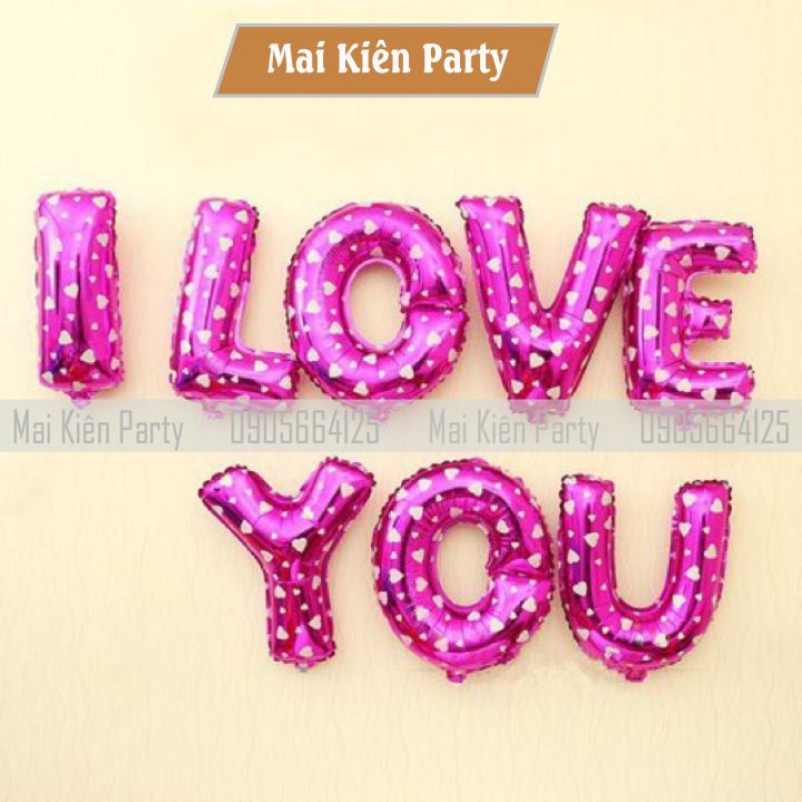 Set Bóng Bay 40 Inch Hình Trái Tim In Chữ I Love You Trang Trí Tiệc Cưới